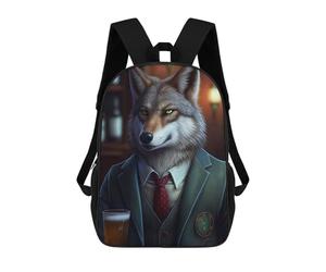 sinyumoney Mochila Infantil 3D Wolf Barkeeper Suit Animal Mochilas Estampadas Mochila Escolar Mochilas Escolares Ligeras Mochila Divertida Y Moderna Mochila De Día Para Estudiantes Para Niños 17inch