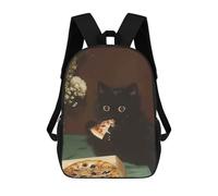 sinyumoney Mochila Infantil Black Cat Eating Pizza Mochila Escolar 3D Mochila Escolar Para Niños Mochilas Escolares Mochila De Moda Con Bolsillo Bolsas Para Libros 17inch