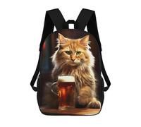 sinyumoney Mochila Infantil Cat Drinks Beer Mochila Escolar 3D Mochila Escolar Para Niños Mochilas Escolares Mochila De Moda Con Bolsillo Bolsas Para Libros 17inch