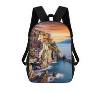 sinyumoney Mochila Infantil, Colorful Coastal Village at Sunset -2 Mochila Escolar De Gran Capacidad Para Estudiantes, Mochila Para Libros, Mochila Para Niños, Niñas, Adultos Y Adolescentes 17inch