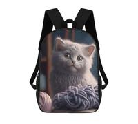 sinyumoney Mochila Infantil Curious Kitten with Yarn Mochila Escolar 3D Mochila Escolar Para Niños Mochilas Escolares Mochila De Moda Con Bolsillo Bolsas Para Libros 17inch