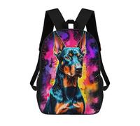 sinyumoney Mochila Infantil Doberman in Watercolor Neon Mochila Escolar 3D Mochila Escolar Para Niños Mochilas Escolares Mochila De Moda Con Bolsillo Bolsas Para Libros 17inch