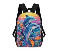 sinyumoney Mochila Infantil, Dolphins in A Colorful Coral Reef Mochila Escolar De Gran Capacidad Para Estudiantes, Mochila Para Libros, Mochila Para Niños, Niñas, Adultos Y Adolescentes 17inch