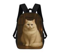 sinyumoney Mochila Infantil Elegant White Cat by Fireplace Mochila Escolar 3D Mochila Escolar Para Niños Mochilas Escolares Mochila De Moda Con Bolsillo Bolsas Para Libros 17inch