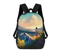 sinyumoney Mochila Infantil Girl And Tiger in A Fantasy Landscape Para Niños Y Niñas, Mochila De Viaje Para Niños, Mochila Escolar Para Adolescentes 17inch