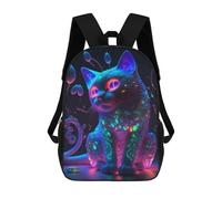 sinyumoney Mochila Infantil Glowing Neon Cat Artwork Mochila Escolar 3D Mochila Escolar Para Niños Mochilas Escolares Mochila De Moda Con Bolsillo Bolsas Para Libros 17inch