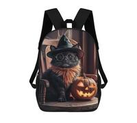 sinyumoney Mochila Infantil Halloween Cat in Witch Hat Mochila Escolar 3D Mochila Escolar Para Niños Mochilas Escolares Mochila De Moda Con Bolsillo Bolsas Para Libros 17inch
