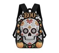 sinyumoney Mochila Infantil Halloween Embroidery Skull with Pumpkins And Ghosts Mochila Escolar 3D Mochila Escolar Para Niños Mochilas Escolares Mochila De Moda Con Bolsillo Bolsas Para Libros 17inch