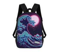 sinyumoney Mochila Infantil Hoksau Wave Neon in Moon Mochila Escolar 3D Mochila Escolar Para Niños Mochilas Escolares Mochila De Moda Con Bolsillo Bolsas Para Libros 17inch