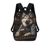 sinyumoney Mochila Infantil Husky Dog in The Pub Mochila Escolar 3D Mochila Escolar Para Niños Mochilas Escolares Mochila De Moda Con Bolsillo Bolsas Para Libros 17inch
