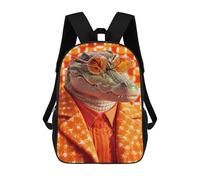 sinyumoney Mochila Infantil Impermeable 3D Alligator in Orange Style Suit 17inch Mochila Escolar Linda Y Casual De Moda Para Niños Y Niñas