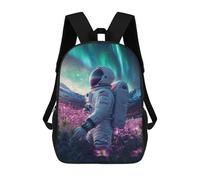 sinyumoney Mochila Infantil Impermeable 3D Astronaut in Space Flowers Aurora 17inch Mochila Escolar Linda Y Casual De Moda Para Niños Y Niñas