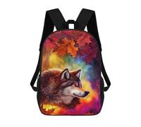 sinyumoney Mochila Infantil Impermeable 3D Autumn Wolf Portrait Art Print 17inch Mochila Escolar Linda Y Casual De Moda Para Niños Y Niñas