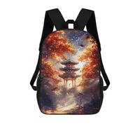 sinyumoney Mochila Infantil Impermeable 3D Autumnal Pagoda Scene 17inch Mochila Escolar Linda Y Casual De Moda Para Niños Y Niñas