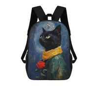 sinyumoney Mochila Infantil Impermeable 3D Black Cat with Red Rose 17inch Mochila Escolar Linda Y Casual De Moda Para Niños Y Niñas
