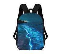 sinyumoney Mochila Infantil Impermeable 3D Blue Glowing Beach at Night 17inch Mochila Escolar Linda Y Casual De Moda Para Niños Y Niñas