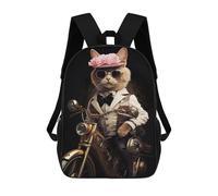 sinyumoney Mochila Infantil Impermeable 3D Cat Motorcycle Vintage 17inch Mochila Escolar Linda Y Casual De Moda Para Niños Y Niñas
