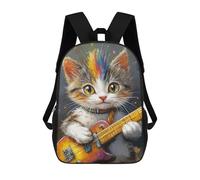sinyumoney Mochila Infantil Impermeable 3D Colorful Cat Playing Guitar 17inch Mochila Escolar Linda Y Casual De Moda Para Niños Y Niñas