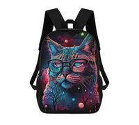 sinyumoney Mochila Infantil Impermeable 3D Colorful Cosmic Cat Glasses Art Print 17inch Mochila Escolar Linda Y Casual De Moda Para Niños Y Niñas