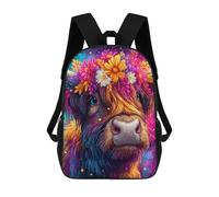 sinyumoney Mochila Infantil Impermeable 3D Colorful Flower Crown Cow Art Print 17inch Mochila Escolar Linda Y Casual De Moda Para Niños Y Niñas