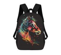 sinyumoney Mochila Infantil Impermeable 3D Colorful Horse Head Art Print-1 17inch Mochila Escolar Linda Y Casual De Moda Para Niños Y Niñas