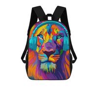 sinyumoney Mochila Infantil Impermeable 3D Colorful Lion Headphones Art 17inch Mochila Escolar Linda Y Casual De Moda Para Niños Y Niñas