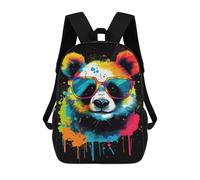 sinyumoney Mochila Infantil Impermeable 3D Colorful Panda Sunglasses Art 17inch Mochila Escolar Linda Y Casual De Moda Para Niños Y Niñas