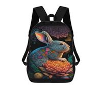 sinyumoney Mochila Infantil Impermeable 3D Colorful Rabbit with Flowers Art Print 17inch Mochila Escolar Linda Y Casual De Moda Para Niños Y Niñas