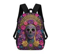 sinyumoney Mochila Infantil Impermeable 3D Colorful Sugar Skull Artwork 17inch Mochila Escolar Linda Y Casual De Moda Para Niños Y Niñas