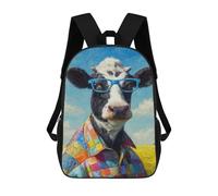 sinyumoney Mochila Infantil Impermeable 3D Cow in Glasses Shirt Painting 17inch Mochila Escolar Linda Y Casual De Moda Para Niños Y Niñas