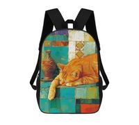 sinyumoney Mochila Infantil Impermeable 3D Cozy Cat Resting on Colorful Blocks 17inch Mochila Escolar Linda Y Casual De Moda Para Niños Y Niñas