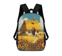 sinyumoney Mochila Infantil Impermeable 3D Cozy Cottage in Sunflower Field 17inch Mochila Escolar Linda Y Casual De Moda Para Niños Y Niñas