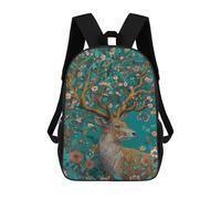 sinyumoney Mochila Infantil Impermeable 3D Deer in Floral Forest 17inch Mochila Escolar Linda Y Casual De Moda Para Niños Y Niñas