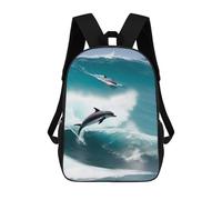 sinyumoney Mochila Infantil Impermeable 3D Dolphins Fishes in The Sea 17inch Mochila Escolar Linda Y Casual De Moda Para Niños Y Niñas