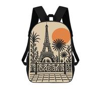 sinyumoney Mochila Infantil Impermeable 3D Eiffel Tower Illustration with Tropical Plants 17inch Mochila Escolar Linda Y Casual De Moda Para Niños Y Niñas