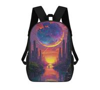 sinyumoney Mochila Infantil Impermeable 3D Fantasy Cityscape with Giant Planet 17inch Mochila Escolar Linda Y Casual De Moda Para Niños Y Niñas