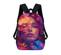 sinyumoney Mochila Infantil Impermeable 3D Fantasy Floral Portrait 17inch Mochila Escolar Linda Y Casual De Moda Para Niños Y Niñas