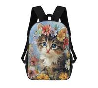 sinyumoney Mochila Infantil Impermeable 3D Floral Crown Kitten Painting-1 17inch Mochila Escolar Linda Y Casual De Moda Para Niños Y Niñas