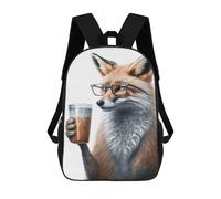 sinyumoney Mochila Infantil Impermeable 3D Fox Drinked Espresso 17inch Mochila Escolar Linda Y Casual De Moda Para Niños Y Niñas