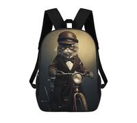 sinyumoney Mochila Infantil Impermeable 3D Funny Cat on A Bicycle 17inch Mochila Escolar Linda Y Casual De Moda Para Niños Y Niñas