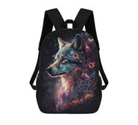 sinyumoney Mochila Infantil Impermeable 3D Galactic Wolf with Flowers 17inch Mochila Escolar Linda Y Casual De Moda Para Niños Y Niñas