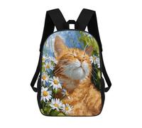 sinyumoney Mochila Infantil Impermeable 3D Ginger Cat in Daisies 17inch Mochila Escolar Linda Y Casual De Moda Para Niños Y Niñas