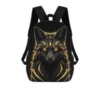 sinyumoney Mochila Infantil Impermeable 3D Golden Fox Portrait on Black Background 17inch Mochila Escolar Linda Y Casual De Moda Para Niños Y Niñas