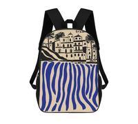 sinyumoney Mochila Infantil Impermeable 3D Greece Illustration with Blue Water 17inch Mochila Escolar Linda Y Casual De Moda Para Niños Y Niñas
