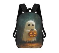 sinyumoney Mochila Infantil Impermeable 3D Halloween Ghost with Jack-o'-Lantern 17inch Mochila Escolar Linda Y Casual De Moda Para Niños Y Niñas