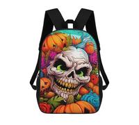 sinyumoney Mochila Infantil Impermeable 3D Halloween Skull with Pumpkins 17inch Mochila Escolar Linda Y Casual De Moda Para Niños Y Niñas