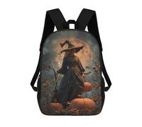 sinyumoney Mochila Infantil Impermeable 3D Halloween Witch with Pumpkins 17inch Mochila Escolar Linda Y Casual De Moda Para Niños Y Niñas