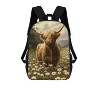 sinyumoney Mochila Infantil Impermeable 3D Highland Cow in Daisy Field-2 17inch Mochila Escolar Linda Y Casual De Moda Para Niños Y Niñas