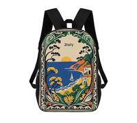 sinyumoney Mochila Infantil Impermeable 3D Italy Coastal Landscape Art Nouveau Poster 17inch Mochila Escolar Linda Y Casual De Moda Para Niños Y Niñas
