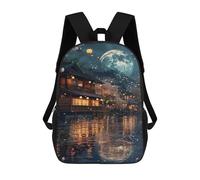 sinyumoney Mochila Infantil Impermeable 3D Japanese Lanterns Moon Night 17inch Mochila Escolar Linda Y Casual De Moda Para Niños Y Niñas